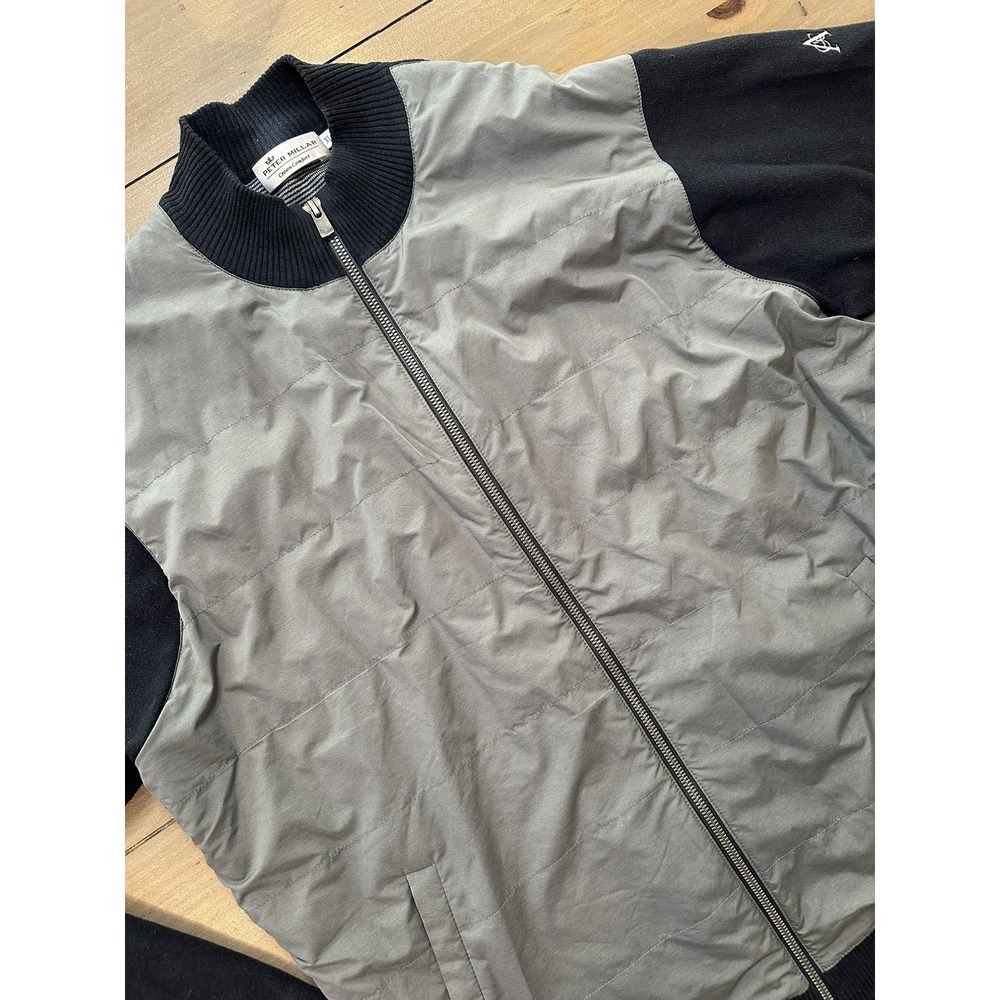 Peter Millar Jacket Mens XL Gray Navy Crown Comfort Hybrid Full Zip Bomber Golf‎